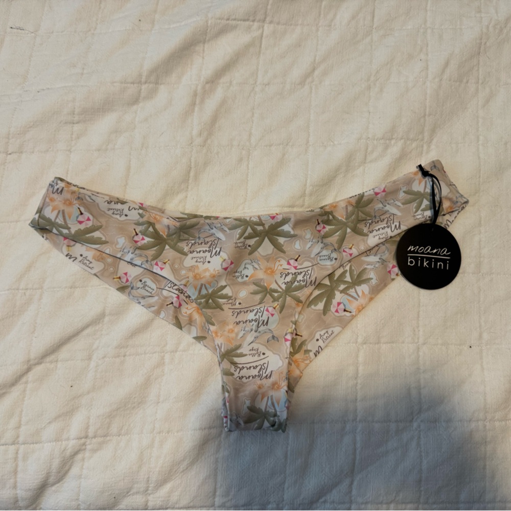 Moana Bikini Tropical Print Bottoms - Cream and Green